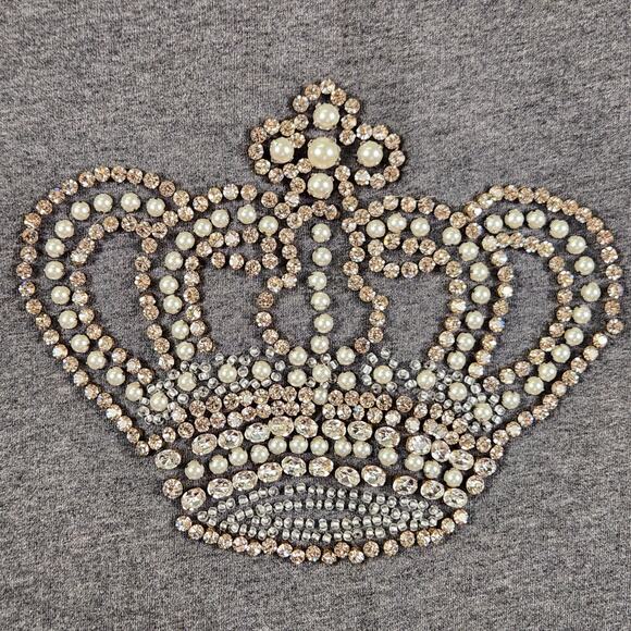 Twisted Heart Womens SZ M Y2K Zip Up Sweatshirt Jacket Bling Crown Baddie Gray - Picture 3 of 16